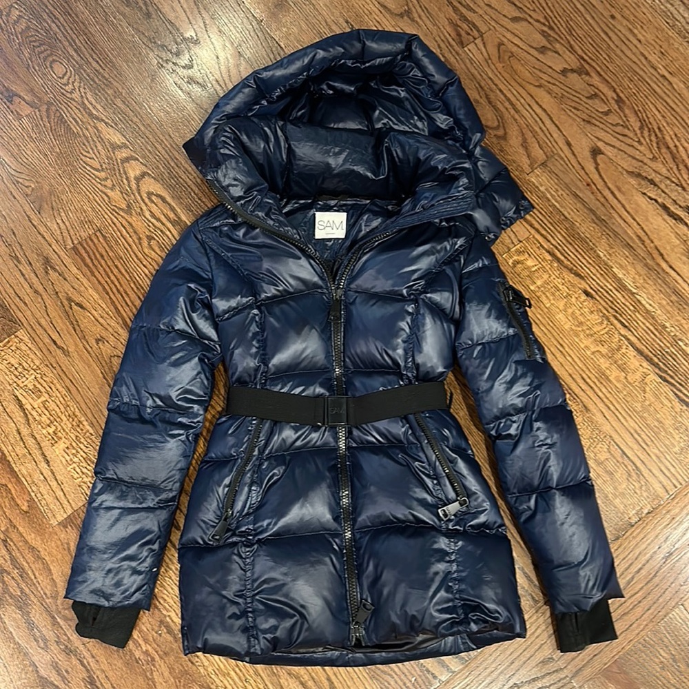 SAM. Soho Down Belted Puffer Jacket Color: Navy Size: Girl’s 14 y.o.